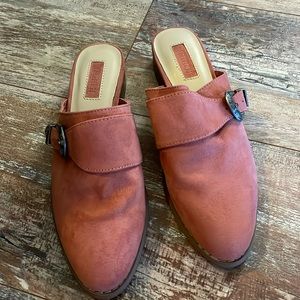 Forever 21 peach mules with silver buckle size 7